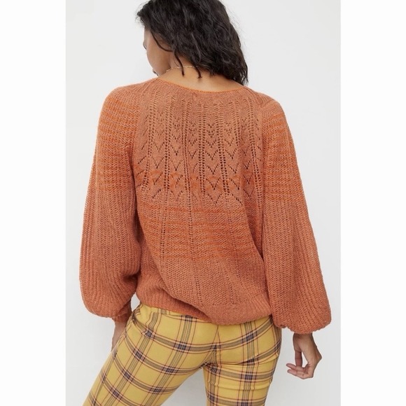 Anthropologie Maeve Lindsay Pointelle Orange Wool Alpaca Knit Sweater - Picture 3 of 8